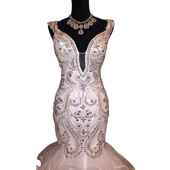 Luxury Designer Couture Wedding Evening Runway Prom Pageant Glamorous Gown Dress - Picture 7 of 16